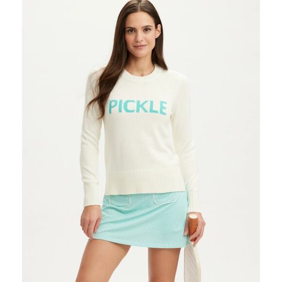 Renwick Ivory Caribe Pickle Long Sleeve Pullover Crewneck Sweater Womens Small - Picture 1 of 6